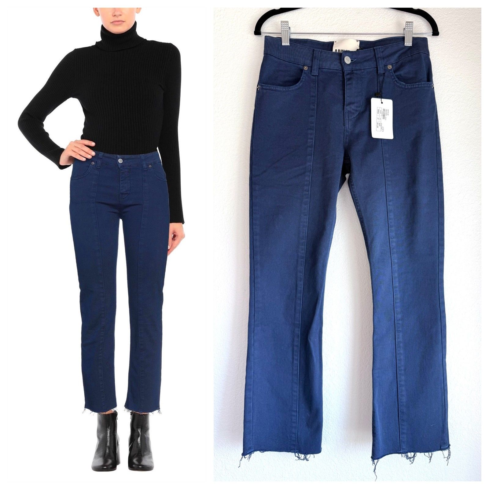 New Aniye By Trompette Bull Boot Cut Raw Hem Jeans In Midnight Blue Size 27